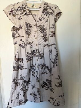 Anthropologie Maeve Woodland Print Button Front Dress Size 10